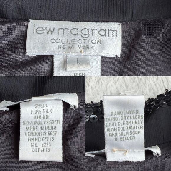 Vintage 80s 90s beaded sequin jacket sequined black formal evening silk L - Picture 3 of 13